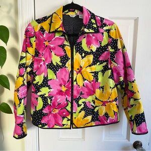 Laura Ashley Watercolor Floral Polka Dots Jacket Womens Size Small Petite